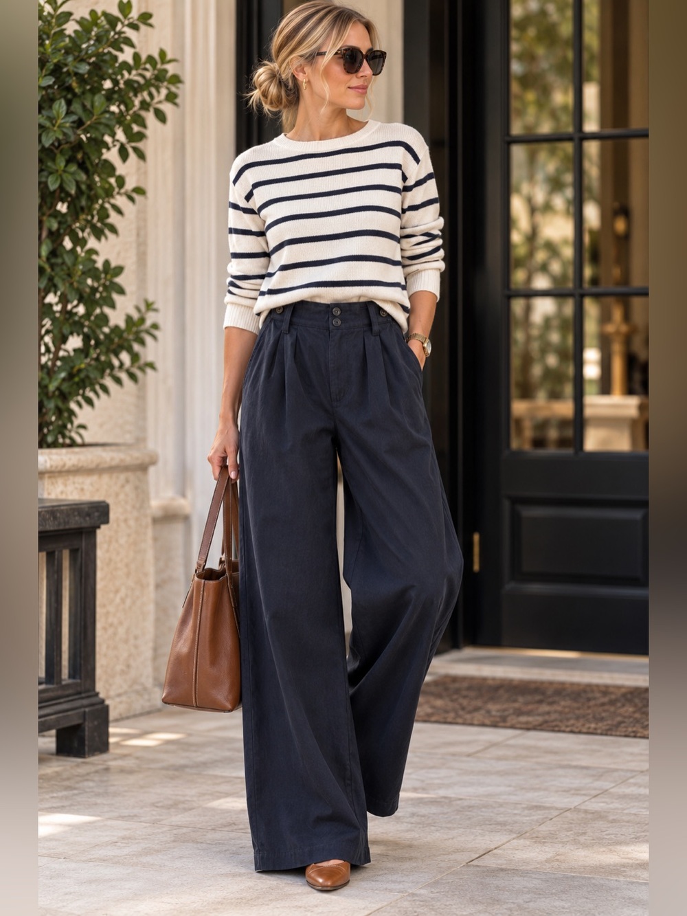 Madewell The Harlow Wide-Leg Pants Size 0 Navy Pleated High Rise Trousers